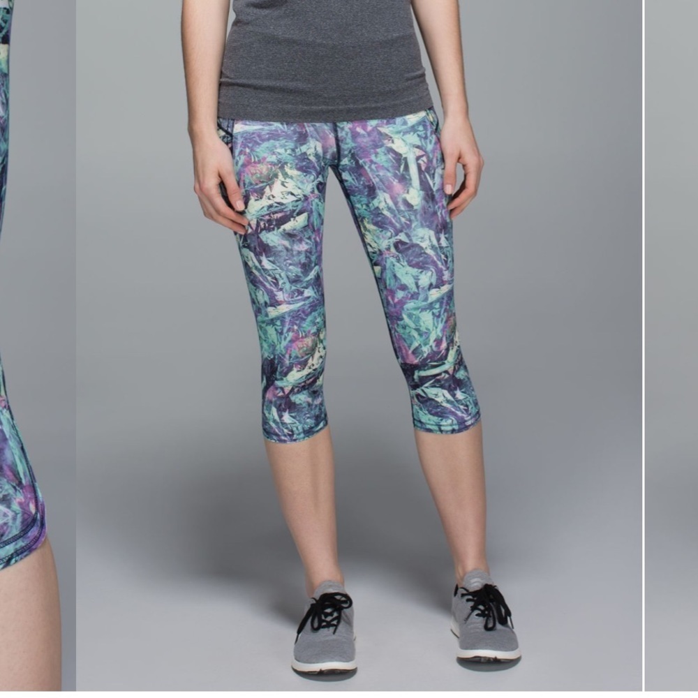 LULULEMON SPEED CROP IRIDESCENT MULTI ABSTRACT RUN ATHLETIC LEGGINGS